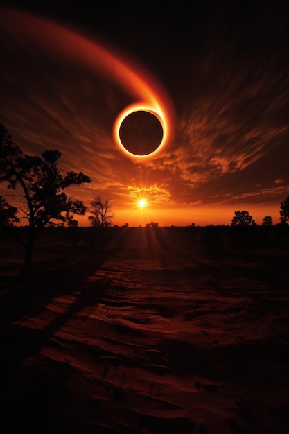 zonneverduistering met de maan die een schaduw over de zon werpt en een verbluffend visueel effect creëert