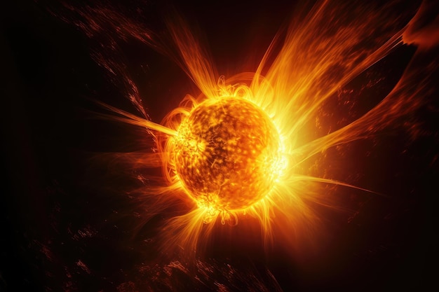 Zonnevlam met zijn intense uitbarsting van licht en straling die door de duisternis van de ruimte schijnt