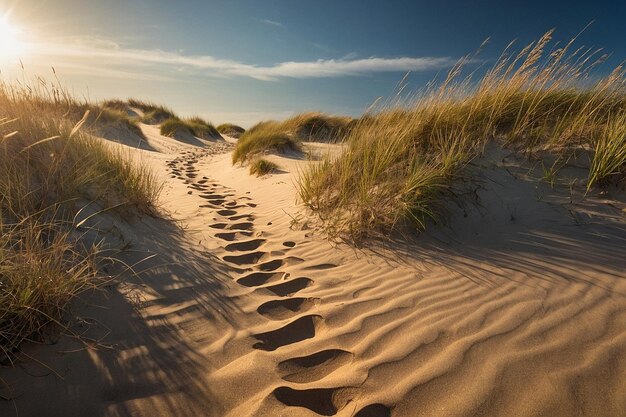 Foto zonnig pad door zandduinen aan de kust