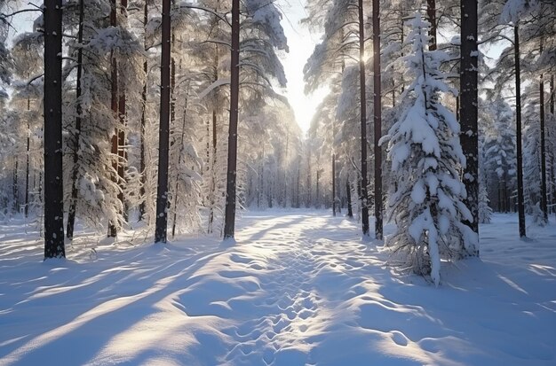 Zonnig sneeuwlandschap in het Siberische bos