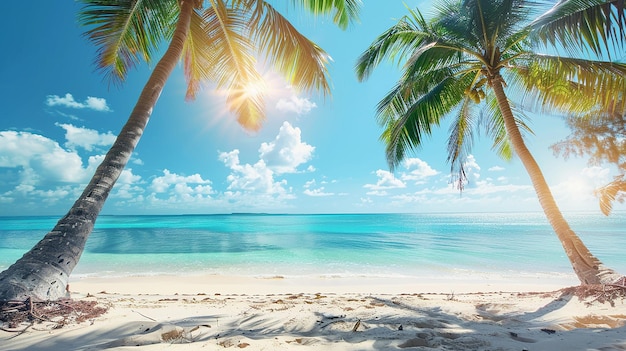 Zonnig tropisch Caribisch strand met palmbomen