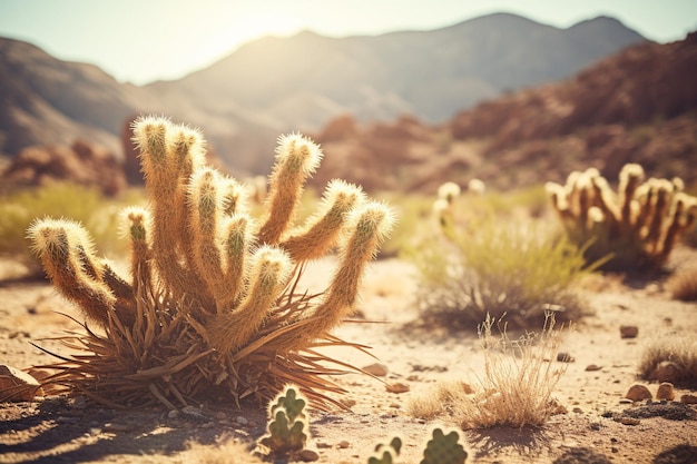 Foto zonnig woestijnlandschap met cactussen