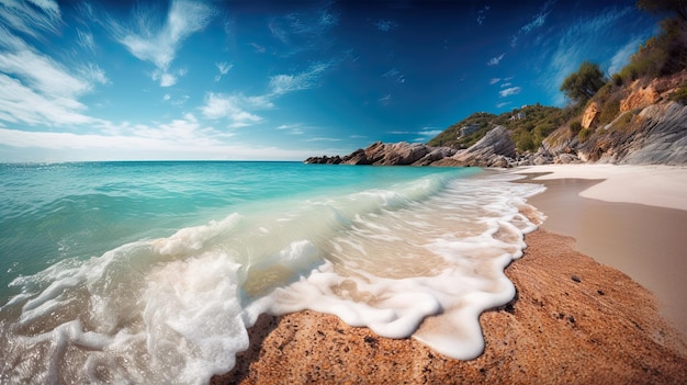 Zonnig zomerstrand met palmbomen