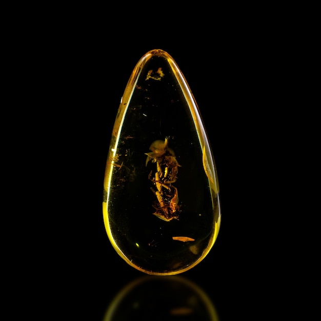 Zonnige amber op zwart in de vorm van een druppel