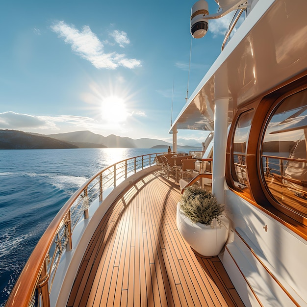 Zonnige zomer zee en jacht op een zonnige dag cruiseschip vakantie vakantie oceaanreis