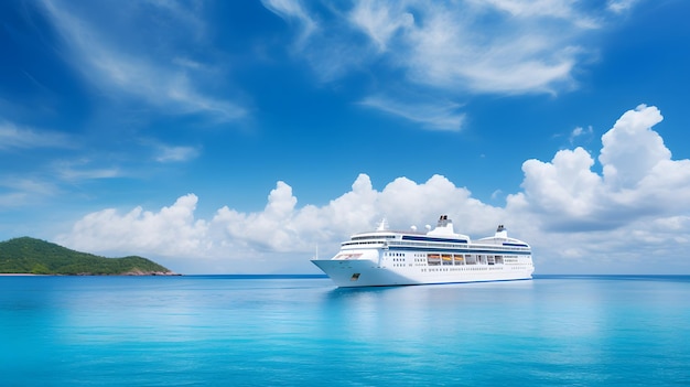 Zonnige zomer zee en zeilen in zonnige dag cruiseschip vakantie vakantie oceaanreis