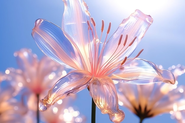Zonnige zomerdag Futuristische bloem Bellflower Gradiënt doorschijnend glassmelt Lasereffect