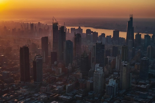 Zonnopgang achter de skyline van de stad