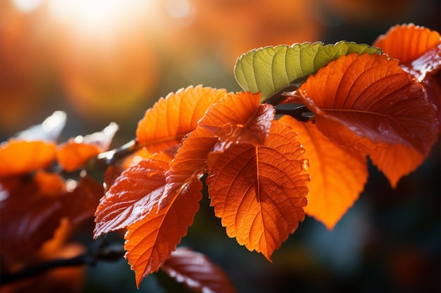 Zonovergoten bladeren tonen de elegantie van oranje en karmozijnrood