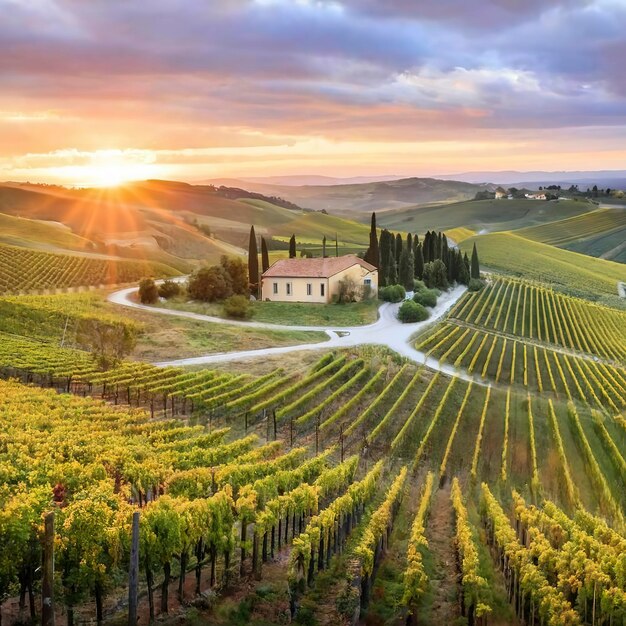 Zonovergoten wijngaarden op het rustige Italiaanse platteland