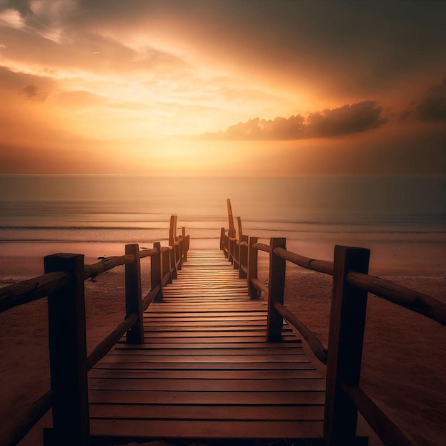 Foto zonsondergang bij ocean pier