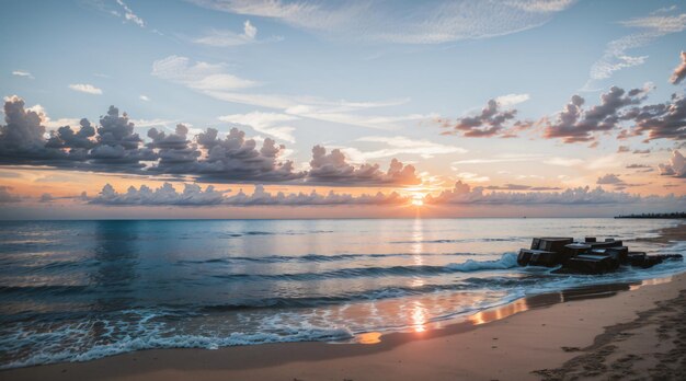 Zonsondergang bij tropisch strand en kokospalm