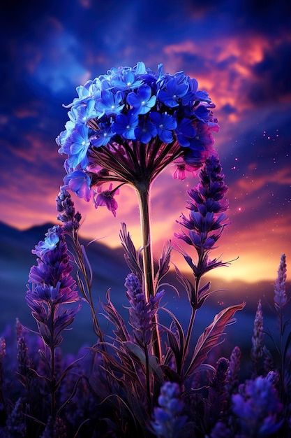 zonsondergang bloemen HD 8K behang Foto's