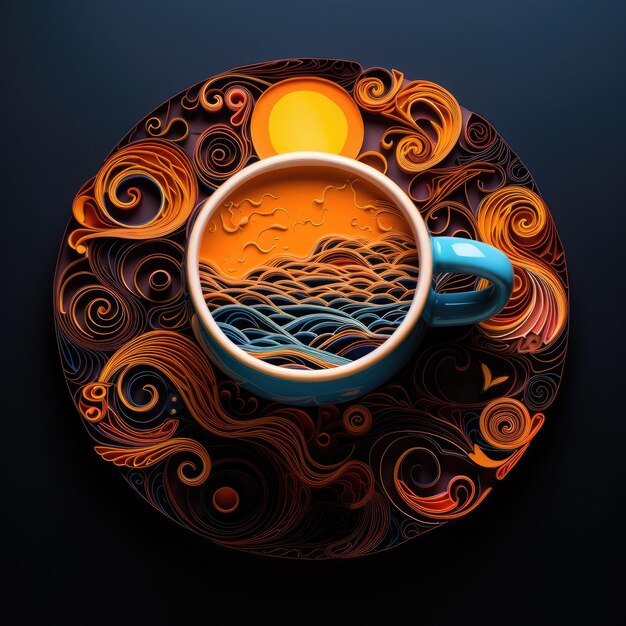 zonsondergang een kop koffie quilling kunst