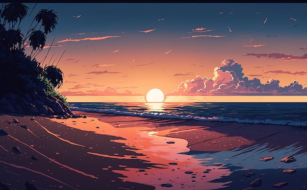 zonsondergang hemel anime-stijl