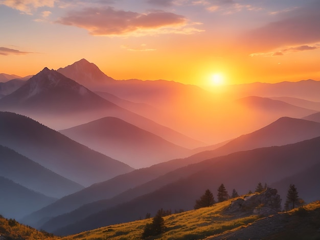 zonsondergang in de bergen AI gegenereerd