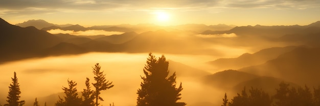 Zonsondergang in de bergen ai generatie panoramisch