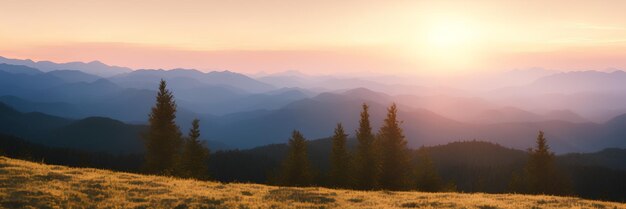 Zonsondergang in de bergen een generatie panoramisch uitzicht