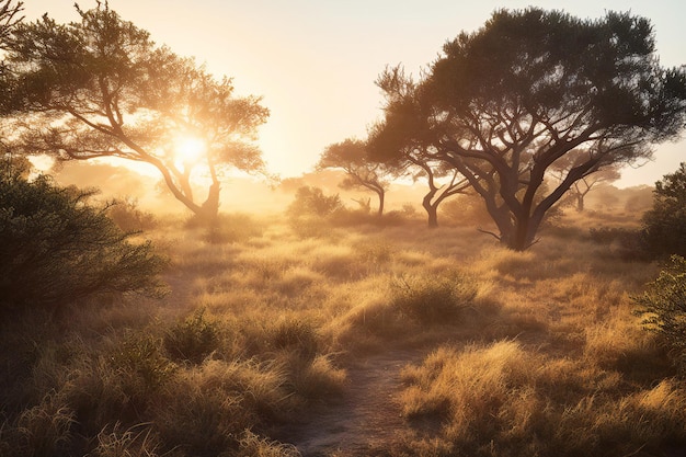 Zonsondergang in de savanne van het eiland Mallorca Spanje