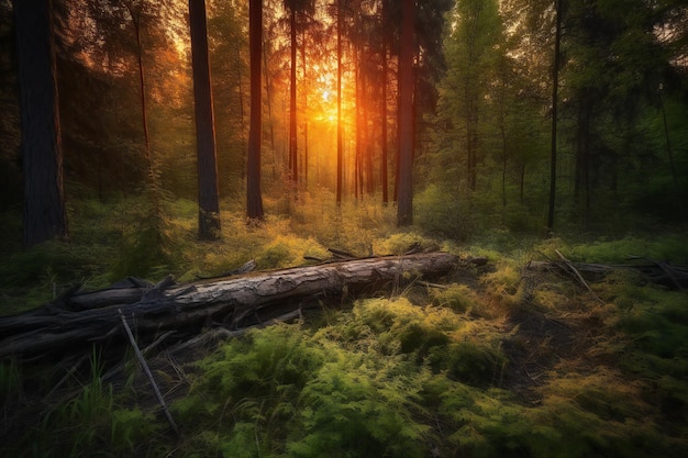 Zonsondergang in het bos Prachtige zonsondergang in het bos Natuur achtergrond