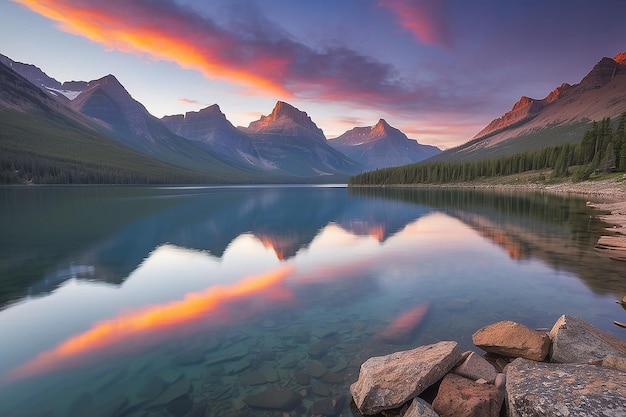 zonsondergang in het St. Mary Lake Glacier National Park