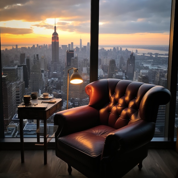 Zonsondergang in New York City vanuit een penthouse