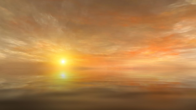 Zonsondergang in zee zon in golven van de oceaan Fantastische zonsondergang in de zomer op zee zon smelt in de golven Wolken in stralen van de zon worden weerspiegeld in het water 3d render