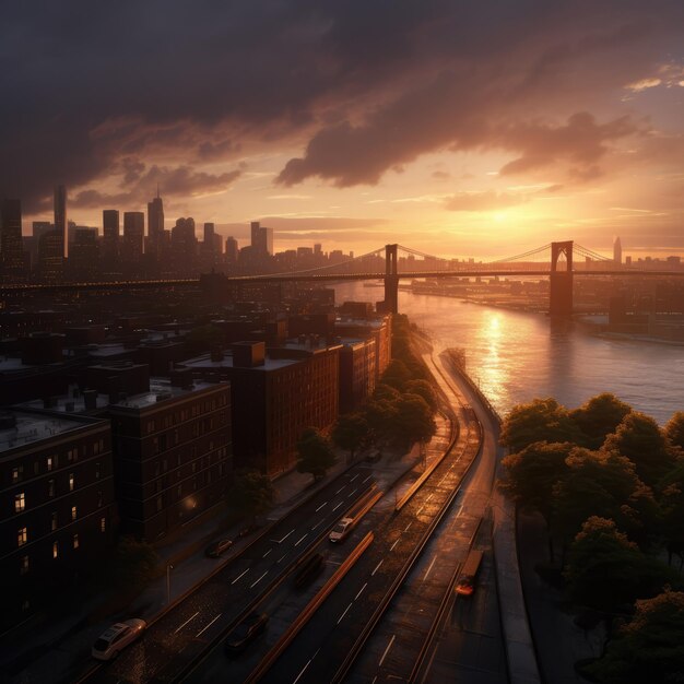 zonsondergang op de brooklyn bridge