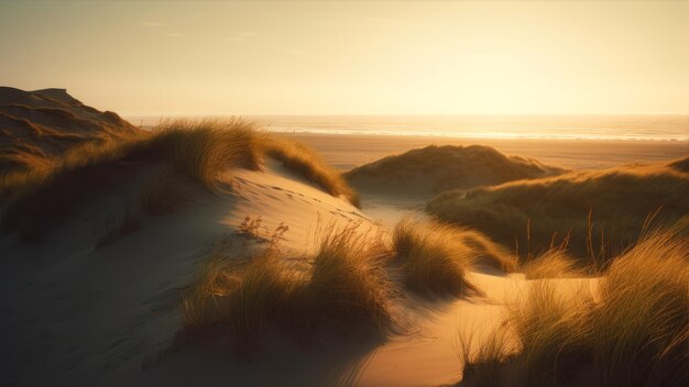 Foto zonsondergang op de duinen van nederland