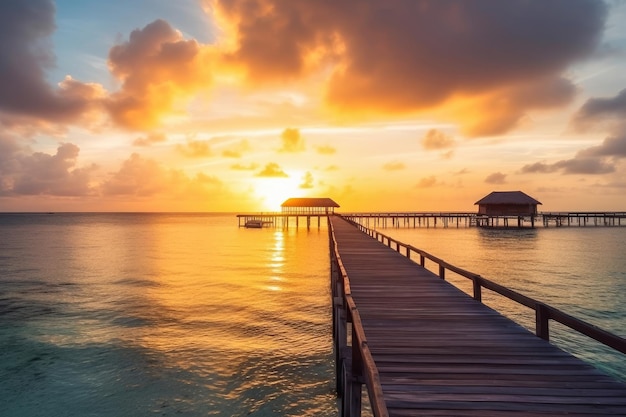 Zonsondergang op het eiland Malediven in een resort