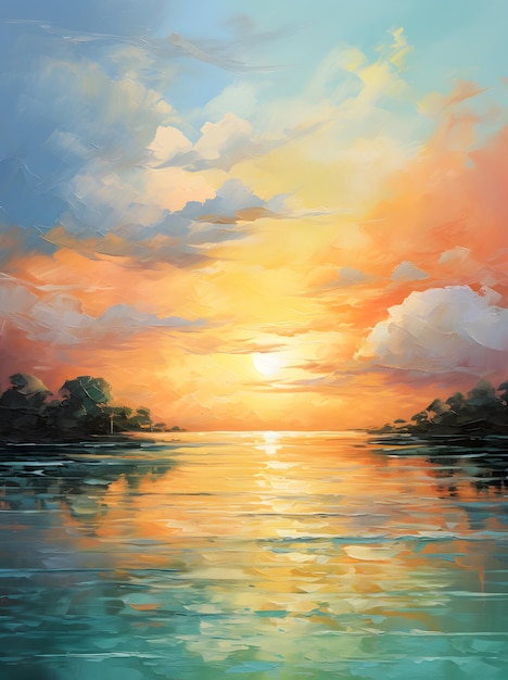 zonsondergang op het meer schilderij