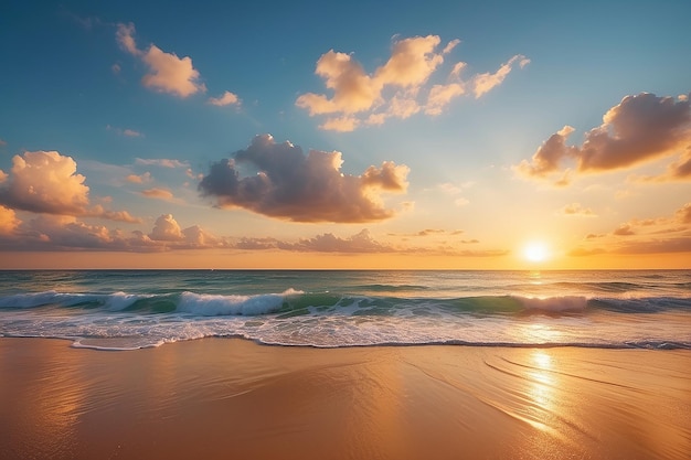 Zonsondergang op het strand Panoramisch strandlandschap Gouden zonsondergang Hemel rust ontspannende zonlicht zomer stemming Vakantie reizen vakantie banner