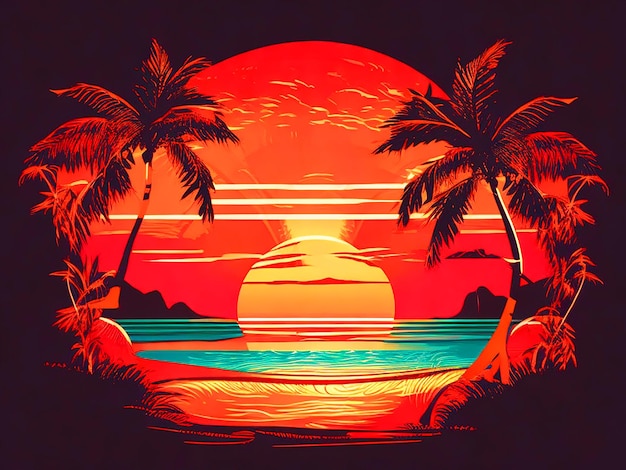 Zonsondergang op het strand retro vintage t-shirt ontwerp