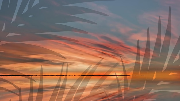 zonsondergang oranje geel lila bewolkt nachtelijke hemel op zee op het strand zonnestraal reflectie