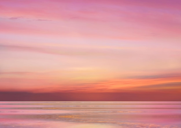 zonsondergang oranje geel lila bewolkt nachtelijke hemel op zee op het strand zonnestraal reflectie