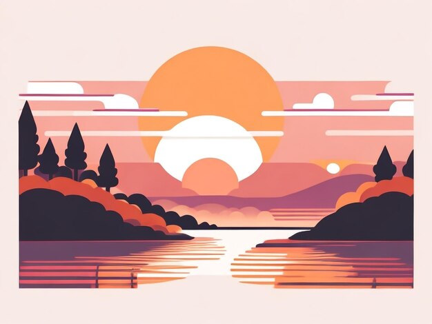 Foto zonsondergang over de rivier's nachts vector illustratie