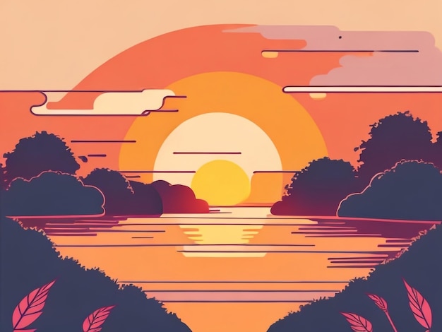 Zonsondergang over de rivier Vector illustratie