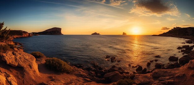 Foto zonsondergang over de zee panoramisch uitzicht