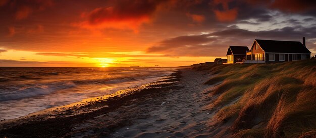 Foto zonsondergang over de zee panoramisch uitzicht