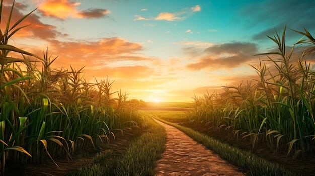 zonsondergang over een maïsveld zomerlandschap