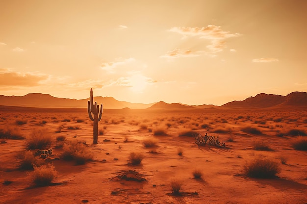 Foto zonsondergang over een woestijnlandschap met saguaro-cactussen