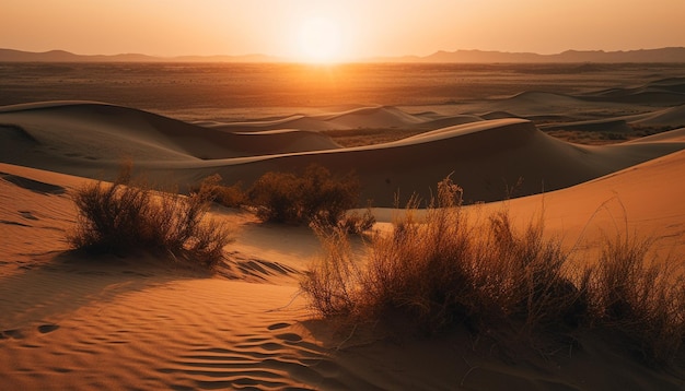 Foto zonsondergang over het dorre afrikaanse landschap een rustige scène van schoonheid gegenereerd door kunstmatige intelligentie