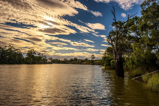 Foto zonsondergang over murray-rivier in mildura, australië