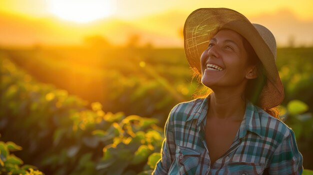 Zonsondergang Reflecties Braziliaanse vrouwelijke boeren Gracieuze blik