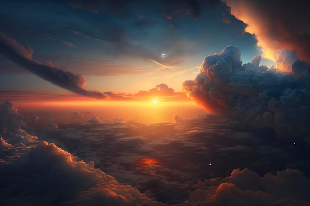 Zonsondergang uit wolken 8k daglicht hyperrealistisch