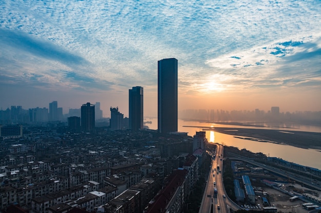 Zonsondergang van de stad, Nanchang, China