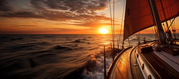 Zonsondergang vanuit een jacht op de open zee Generatieve AI