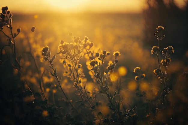 Zonsondergang veld landschap Illustratie AI generatief