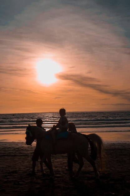 Foto zonsondergang zand paard lucht strand