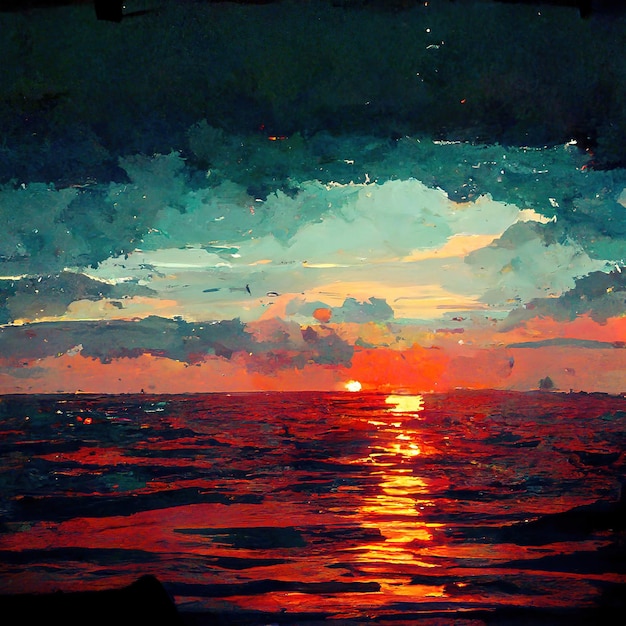zonsondergang zee, realistische stijl